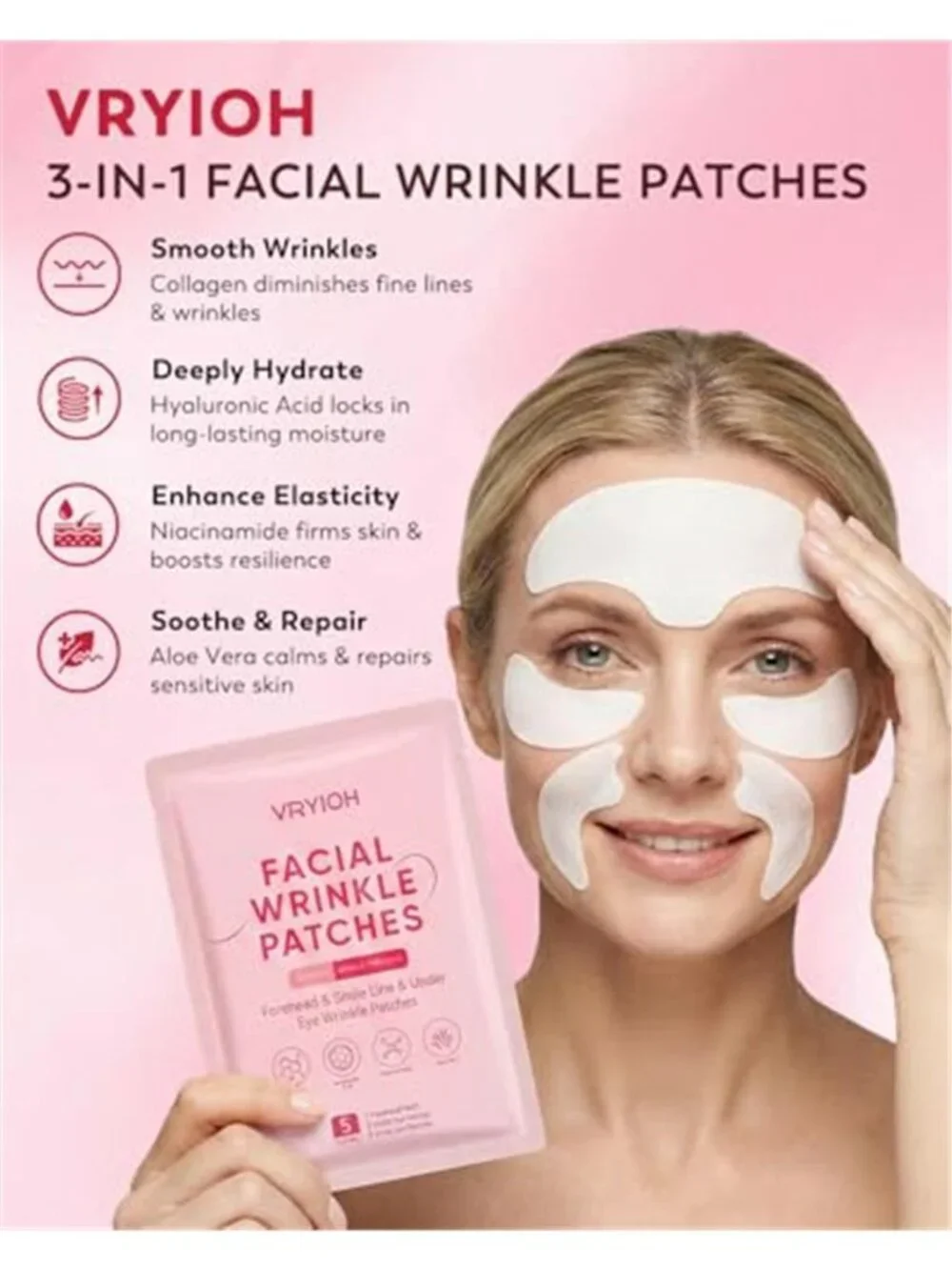 3 in 1 Facial Wrinkle Patches Forehead & Smile Lines Patches with Collagen